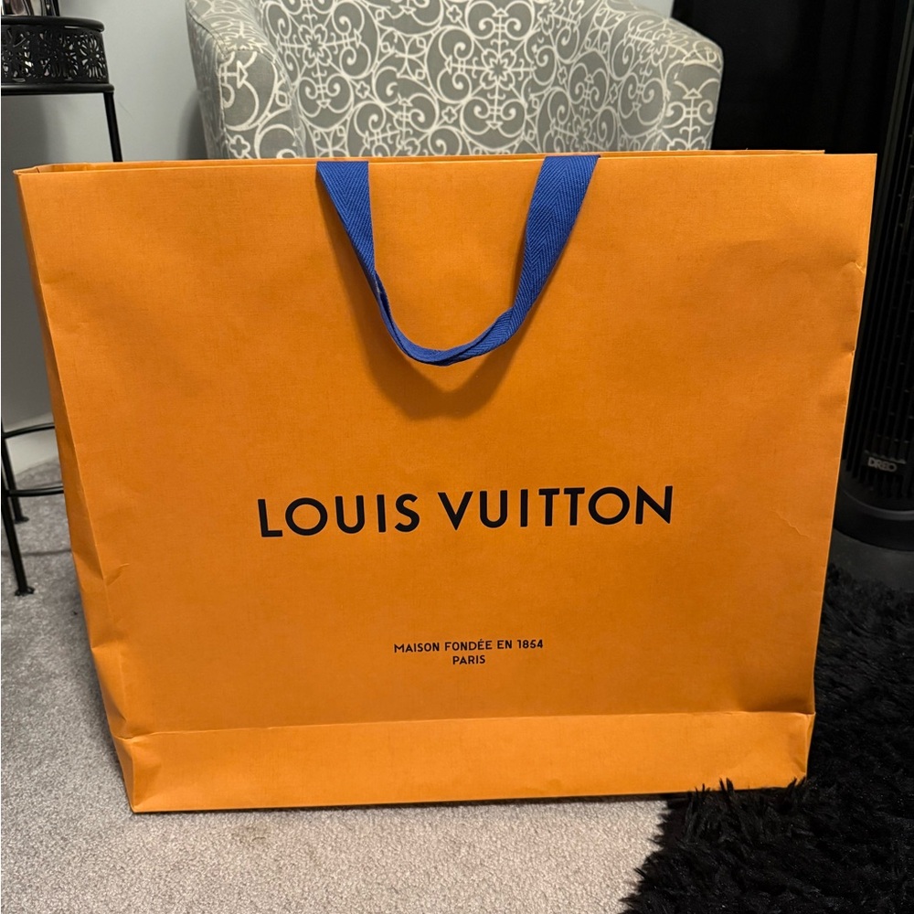 Louis Vuitton Bold Orange Bag with Blue Handles